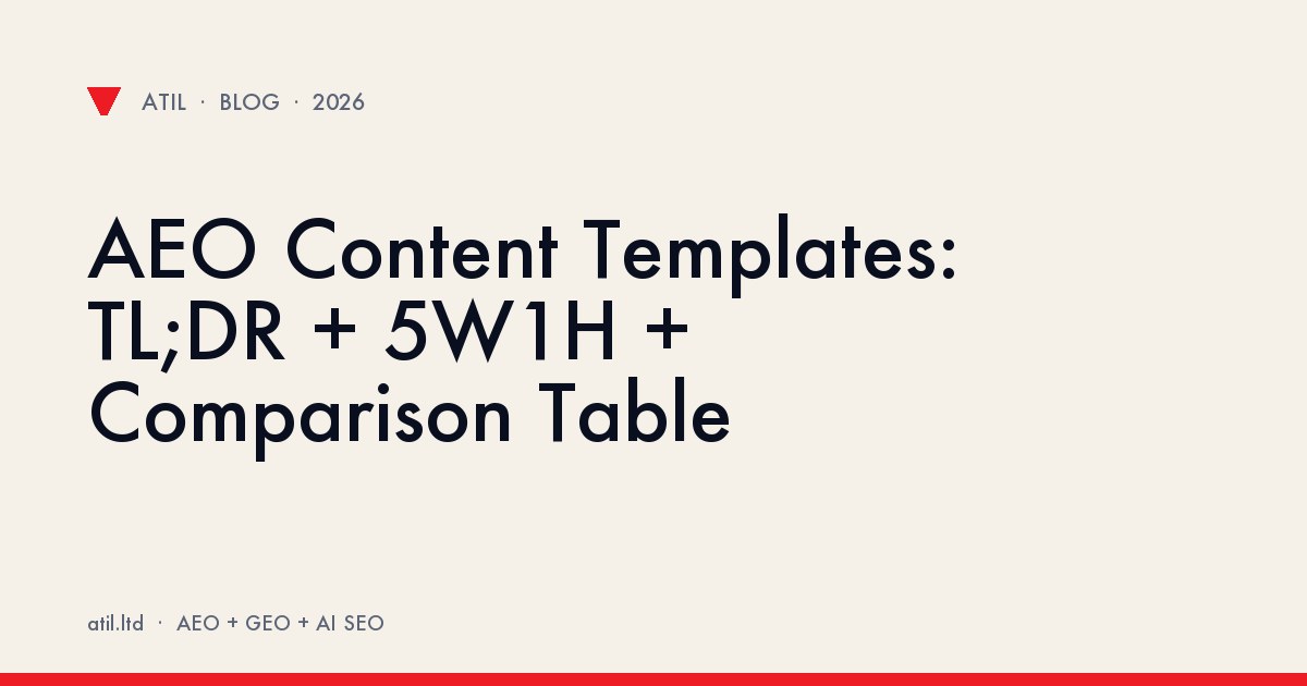 AEO Content Templates: TL;DR + 5W1H + Comparison Table illustration